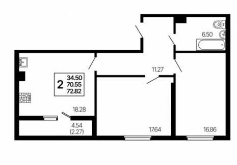 2-комнатная квартира - 3-й проезд, 44 / ЖК Развитие - фото 1