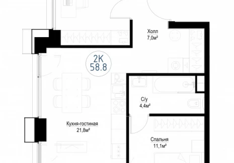 2-комнатная квартира - Волгоградский п-т, 32/5/4 / ЖК Метрополия - фото 1