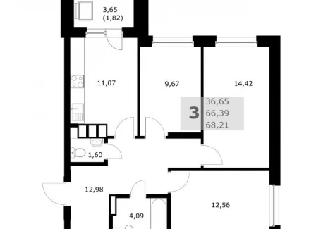 3-комнатная квартира - Карла Маркса пр-кт, 243 / ЖК Комфорт - фото 1