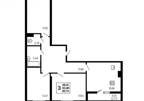 3-комнатная квартира - 3-й проезд, 44 / ЖК Развитие - фото 1
