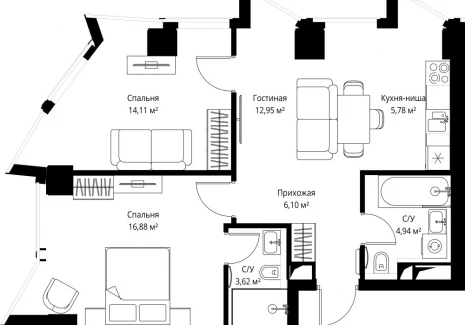 2-комнатная квартира - Багратионовский проезд, 5а к2 / ЖК ФЕЙМОС - фото 1
