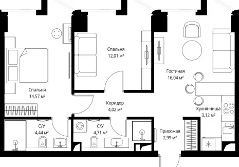 2-комнатная квартира - Багратионовский проезд, 5а к2 / ЖК ФЕЙМОС - фото 1