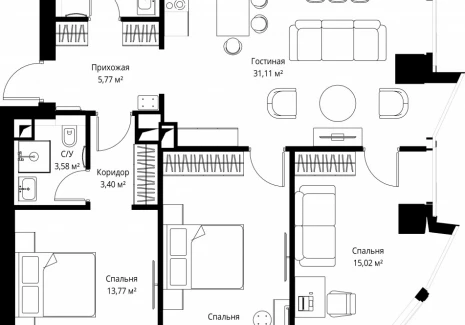 3-комнатная квартира - Багратионовский проезд, 5а к2 / ЖК ФЕЙМОС - фото 1