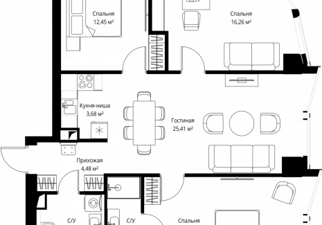 3-комнатная квартира - Багратионовский проезд, 5а к2 / ЖК ФЕЙМОС - фото 1