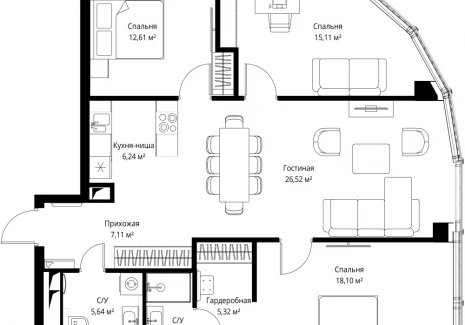 3-комнатная квартира - Багратионовский проезд, 5а к2 / ЖК ФЕЙМОС - фото 1