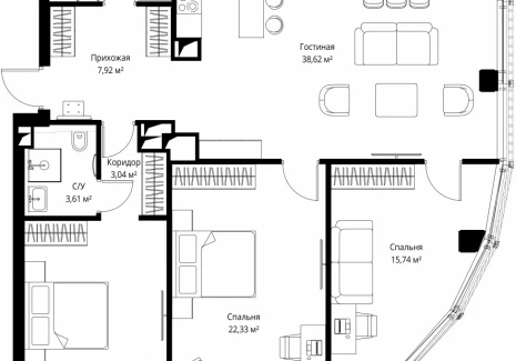 3-комнатная квартира - Багратионовский проезд, 5а к2 / ЖК ФЕЙМОС - фото 1