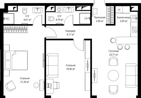 2-комнатная квартира - Багратионовский проезд, 5а к2 / ЖК ФЕЙМОС - фото 1