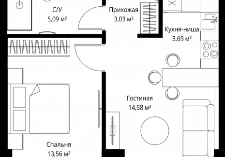 1-комнатная квартира - Багратионовский проезд, 5а к2 / ЖК ФЕЙМОС - фото 1