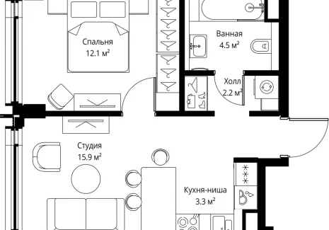 1-комнатная квартира - 2-я Хуторская, 34 / ЖК Симфония 34 - фото 1