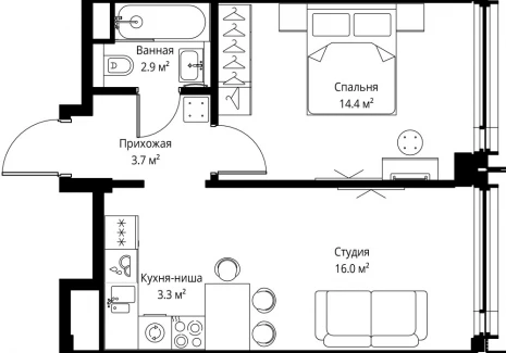 1-комнатная квартира - 2-я Хуторская, 34 / ЖК Симфония 34 - фото 1