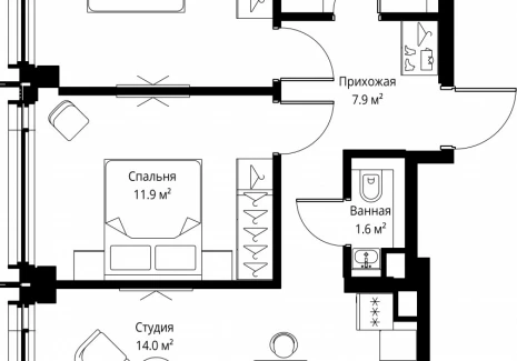 2-комнатная квартира - 2-я Хуторская, 34 / ЖК Симфония 34 - фото 1