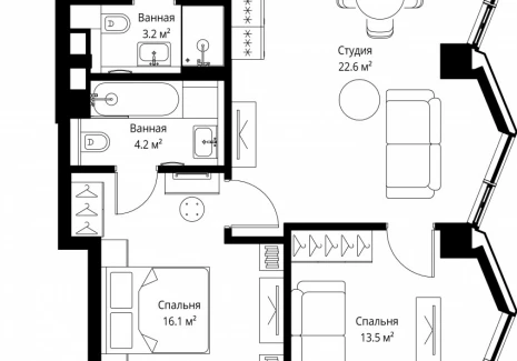 2-комнатная квартира - 2-я Хуторская, 34 / ЖК Симфония 34 - фото 1