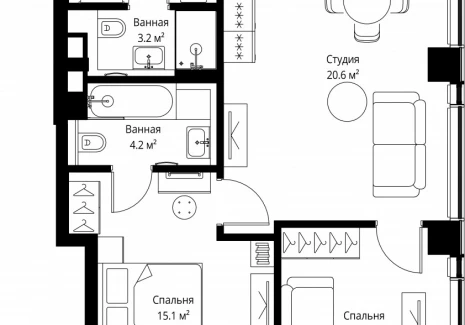 2-комнатная квартира - 2-я Хуторская, 34 / ЖК Симфония 34 - фото 1