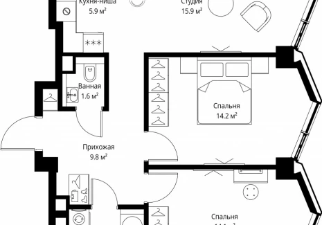 2-комнатная квартира - 2-я Хуторская, 34 / ЖК Симфония 34 - фото 1