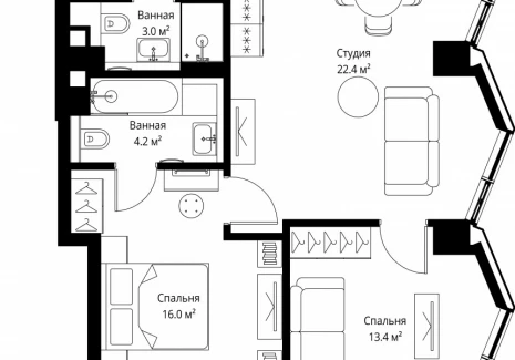 2-комнатная квартира - 2-я Хуторская, 34 / ЖК Симфония 34 - фото 1
