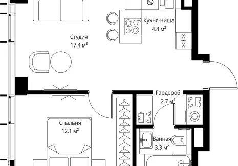 1-комнатная квартира - 2-я Хуторская, 34 / ЖК Симфония 34 - фото 1
