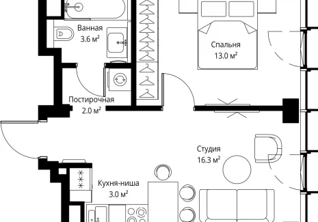 1-комнатная квартира - 2-я Хуторская, 34 / ЖК Симфония 34 - фото 1