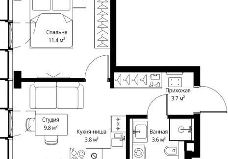 1-комнатная квартира - 2-я Хуторская, 34 / ЖК Симфония 34 - фото 1