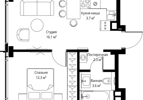 1-комнатная квартира - 2-я Хуторская, 34 / ЖК Симфония 34 - фото 1