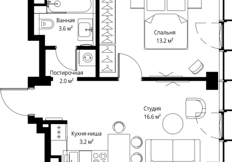 1-комнатная квартира - 2-я Хуторская, 34 / ЖК Симфония 34 - фото 1
