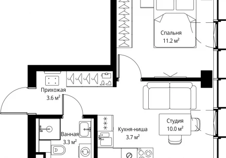 1-комнатная квартира - 2-я Хуторская, 34 / ЖК Симфония 34 - фото 1