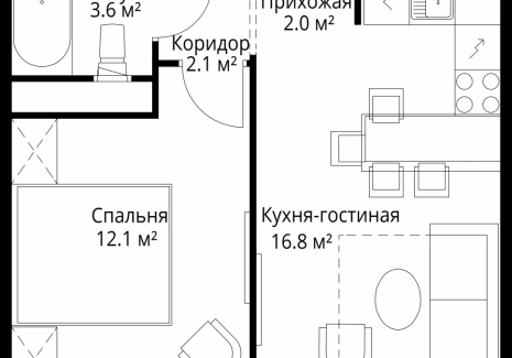 1-комнатная квартира - квартал Центральный, 7 / ЖК У реки. Эко Видное 2.0 - фото 1