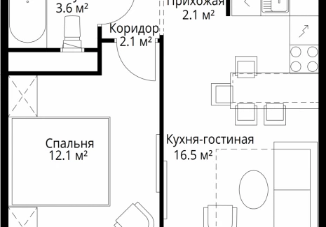 1-комнатная квартира - квартал Центральный, 7 / ЖК У реки. Эко Видное 2.0 - фото 1