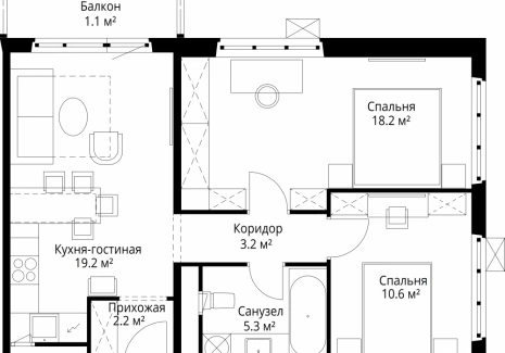 2-комнатная квартира - квартал Центральный, 7 / ЖК У реки. Эко Видное 2.0 - фото 1