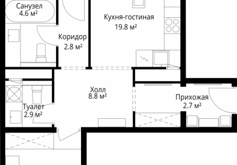 2-комнатная квартира - квартал Центральный, 7 / ЖК У реки. Эко Видное 2.0 - фото 1