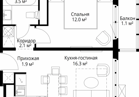 1-комнатная квартира - квартал Центральный, 7 / ЖК У реки. Эко Видное 2.0 - фото 1