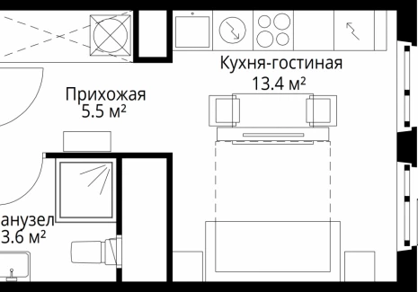 Квартира студия - квартал Центральный, 7 / ЖК У реки. Эко Видное 2.0 - фото 1