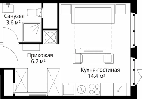 Квартира студия - квартал Центральный, 7 / ЖК У реки. Эко Видное 2.0 - фото 1