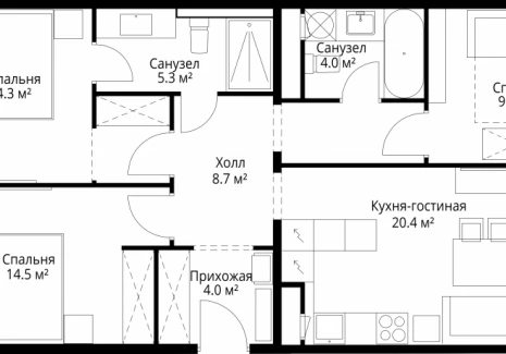 3-комнатная квартира - квартал Центральный, 7 / ЖК У реки. Эко Видное 2.0 - фото 1