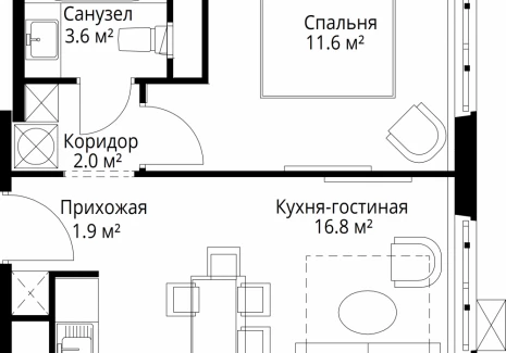 1-комнатная квартира - квартал Центральный, 7 / ЖК У реки. Эко Видное 2.0 - фото 1