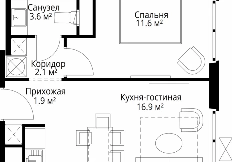 1-комнатная квартира - квартал Центральный, 7 / ЖК У реки. Эко Видное 2.0 - фото 1