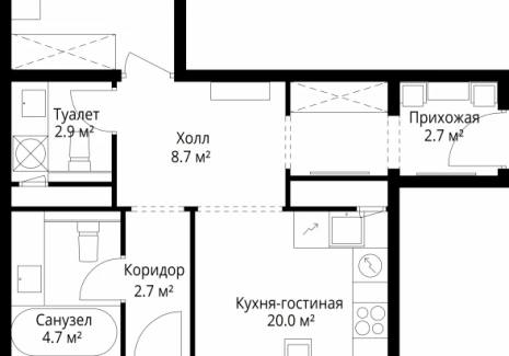 2-комнатная квартира - квартал Центральный, 7 / ЖК У реки. Эко Видное 2.0 - фото 1