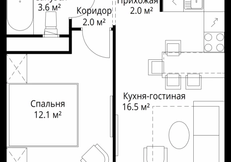 1-комнатная квартира - квартал Центральный, 7 / ЖК У реки. Эко Видное 2.0 - фото 1