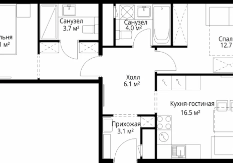 2-комнатная квартира - квартал Центральный, 7 / ЖК У реки. Эко Видное 2.0 - фото 1