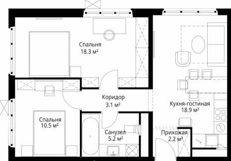2-комнатная квартира - квартал Центральный, 7 / ЖК У реки. Эко Видное 2.0 - фото 1
