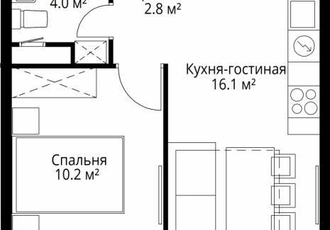 1-комнатная квартира - квартал Центральный, 9 / ЖК У реки. Эко Видное 2.0 - фото 1
