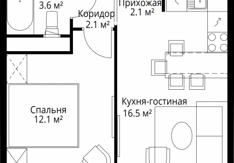 1-комнатная квартира - квартал Центральный, 9 / ЖК У реки. Эко Видное 2.0 - фото 1