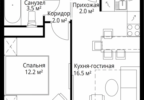 1-комнатная квартира - квартал Центральный, 9 / ЖК У реки. Эко Видное 2.0 - фото 1