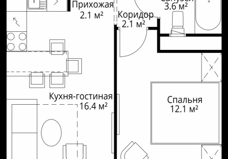 1-комнатная квартира - квартал Центральный, 9 / ЖК У реки. Эко Видное 2.0 - фото 1