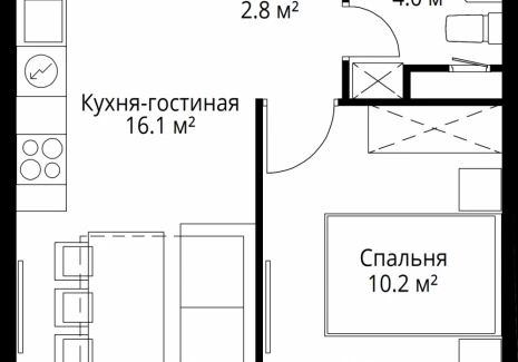 1-комнатная квартира - квартал Центральный, 9 / ЖК У реки. Эко Видное 2.0 - фото 1
