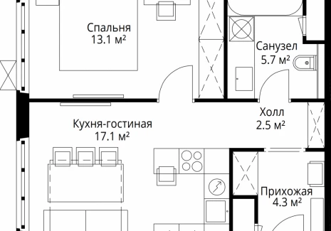 1-комнатная квартира - квартал Центральный, 9 / ЖК У реки. Эко Видное 2.0 - фото 1