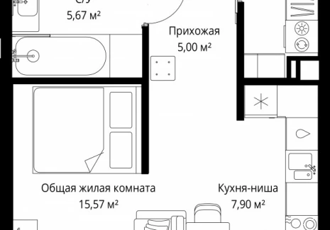 1-комнатная квартира - Деревня Ликино / ЖК Мыс - фото 1