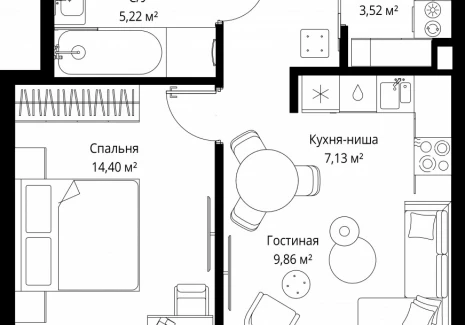 1-комнатная квартира - Деревня Ликино / ЖК Мыс - фото 1