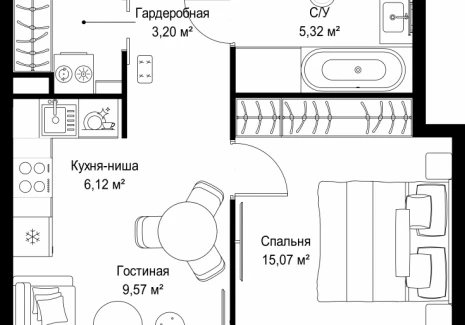 1-комнатная квартира - Деревня Ликино / ЖК Мыс - фото 1