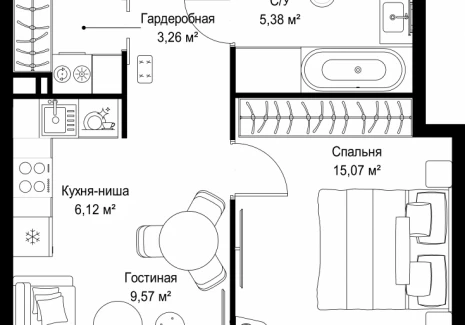 1-комнатная квартира - Деревня Ликино / ЖК Мыс - фото 1