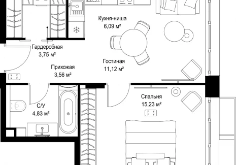 1-комнатная квартира - Деревня Ликино / ЖК Мыс - фото 1